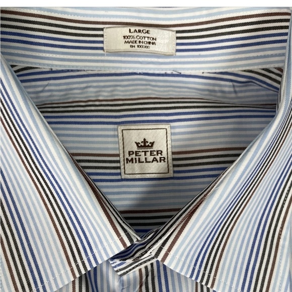 Peter Millar Men's Long Sleeve Button Down Shirt Size Large Cotton Stripe - Picture 3 of 5